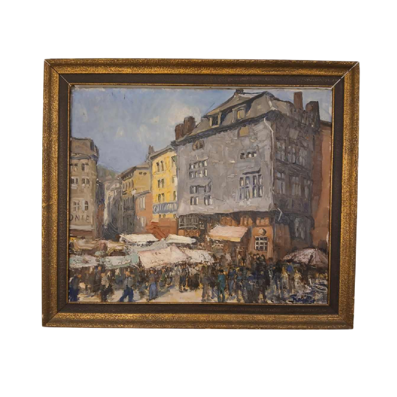 Georges Bouillon Maison Havart Liège painting oil on canvas, ca 1940