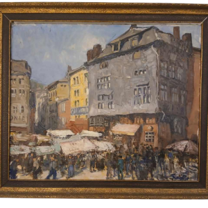 Georges Bouillon "Maison Havart Liège" tableau huile sur toile, ca 1940
