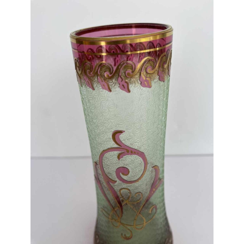 Léon Ledru for Val-Saint-Lambert, Wagons-lits vase, acid-etched pink lined urane glass, 1898