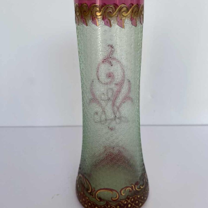 Léon Ledru for Val-Saint-Lambert, Wagons-lits vase, acid-etched pink lined urane glass, 1898