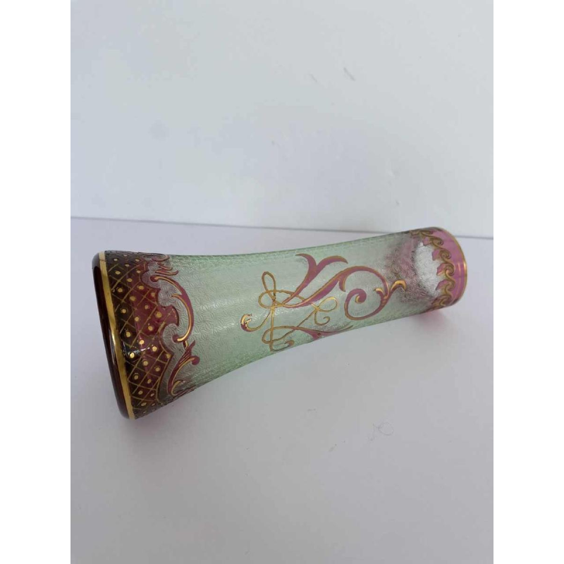 Léon Ledru for Val-Saint-Lambert, Wagons-lits vase, acid-etched pink lined urane glass, 1898