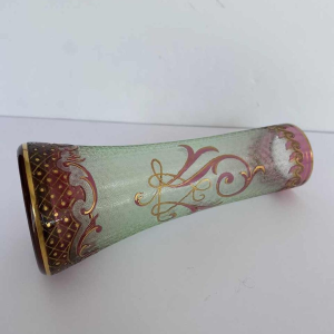 Léon Ledru for Val-Saint-Lambert, Wagons-lits vase, acid-etched pink lined urane glass, 1898