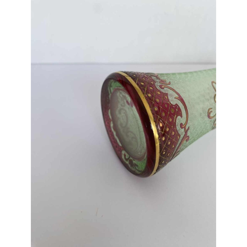 Léon Ledru for Val-Saint-Lambert, Wagons-lits vase, acid-etched pink lined urane glass, 1898