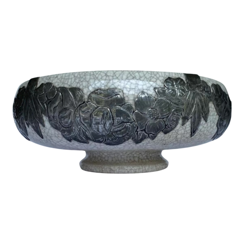 Boch Frères La Louvière, coupe Art Nouveau en faïence craquelée, début XXe s