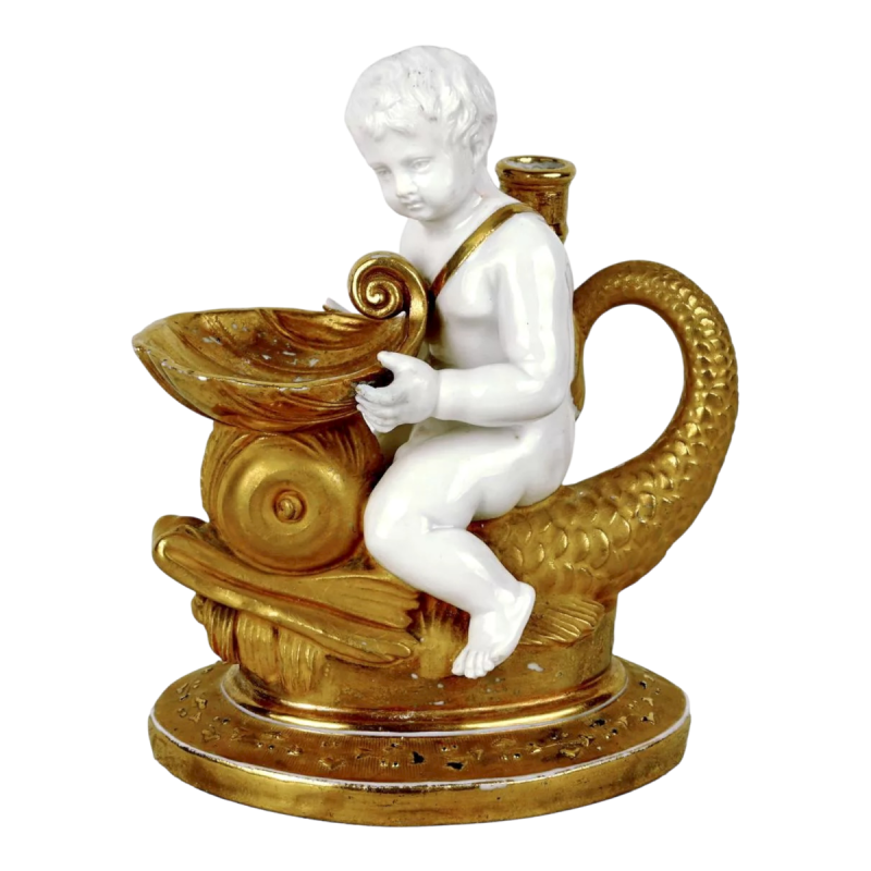 Manufacture Gardner à Moscou "Putto au dauphin" encrier en porcelaine, Russie vers 1815/20