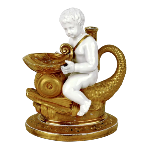 Gardner Manufactory in Moscow "Putto with Dolphin" porcelain inkwell, Russia circa 1815/20