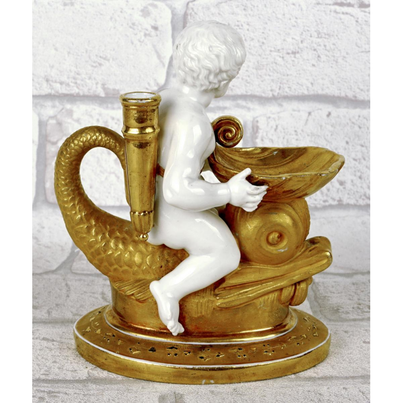 Manufacture Gardner à Moscou "Putto au dauphin" encrier en porcelaine, Russie vers 1815/20