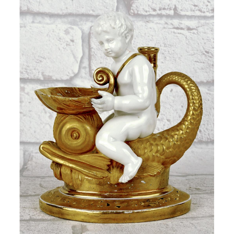 Manufacture Gardner à Moscou "Putto au dauphin" encrier en porcelaine, Russie vers 1815/20