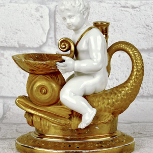 Gardner Manufactory in Moscow "Putto with Dolphin" porcelain inkwell, Russia circa 1815/20