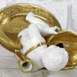 Gardner Manufactory in Moscow "Putto with Dolphin" porcelain inkwell, Russia circa 1815/20