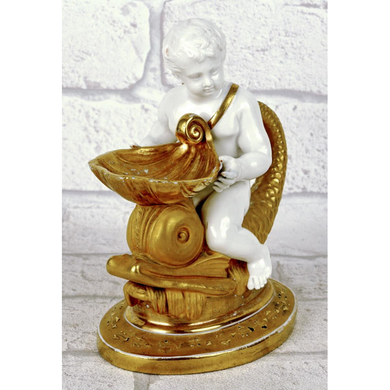 Manufacture Gardner à Moscou "Putto au dauphin" encrier en porcelaine, Russie vers 1815/20