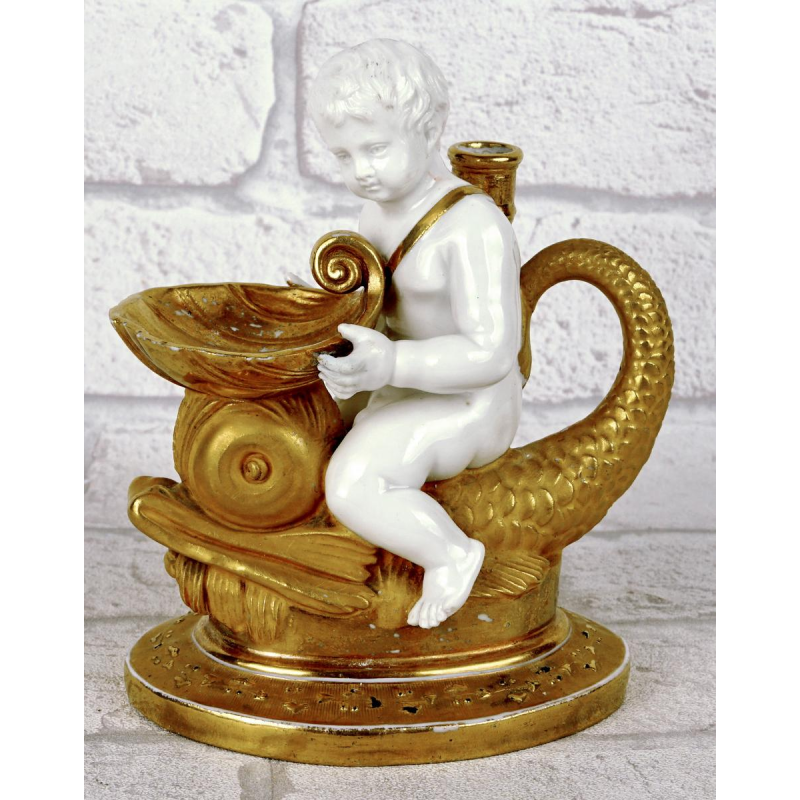 Gardner Manufactory in Moscow "Putto with Dolphin" porcelain inkwell, Russia circa 1815/20