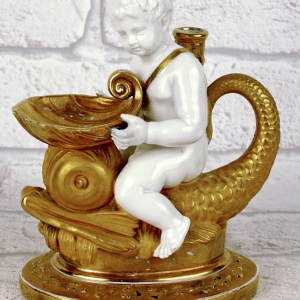 Gardner Manufactory in Moscow "Putto with Dolphin" porcelain inkwell, Russia circa 1815/20