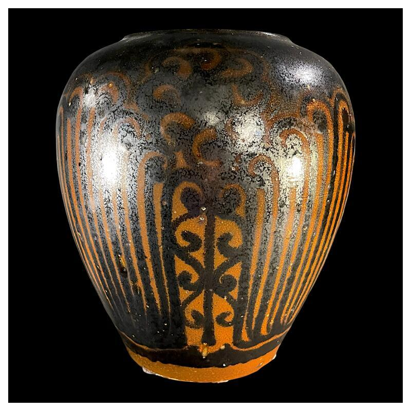 PIERRE PAULUS, bruine zwarte Art Deco Afrikaanse vaas, Bouffioulx steengoed 1936