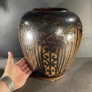 PIERRE PAULUS, vase africaniste Art Déco brun & noir, grés de Bouffioulx 1936