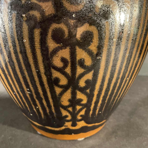 PIERRE PAULUS, bruine zwarte Art Deco Afrikaanse vaas, Bouffioulx steengoed 1936