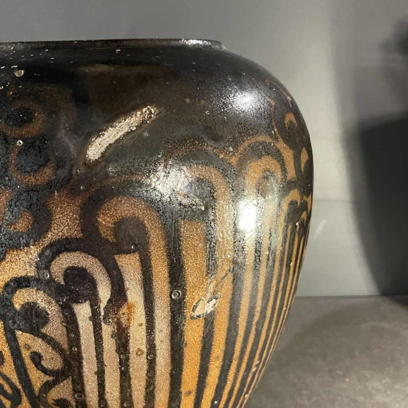 PIERRE PAULUS, brown & black Art Deco African vase, Bouffioulx stoneware 1936