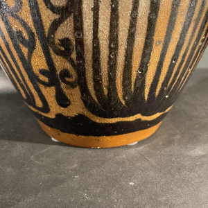 PIERRE PAULUS, bruine zwarte Art Deco Afrikaanse vaas, Bouffioulx steengoed 1936