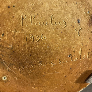 PIERRE PAULUS, vase africaniste Art Déco brun & noir, grés de Bouffioulx 1936