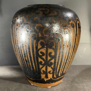 PIERRE PAULUS, brown & black Art Deco African vase, Bouffioulx stoneware 1936