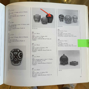 PIERRE PAULUS, bruine zwarte Art Deco Afrikaanse vaas, Bouffioulx steengoed 1936