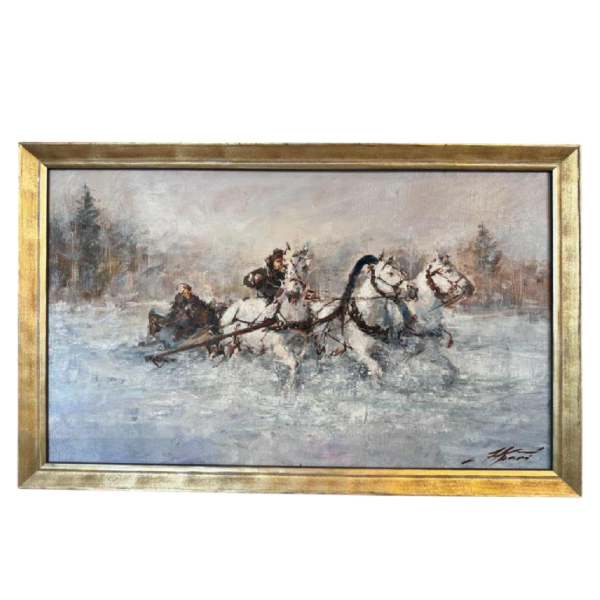 "Troïka" artist to be identified, painting oil on canvas dated 2002