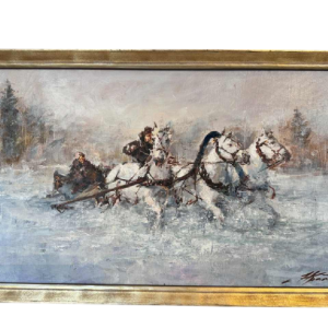 « Troïka » artiste à identifier, peinture huile sur toile datée 2002