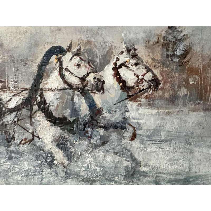 « Troïka » artiste à identifier, peinture huile sur toile datée 2002