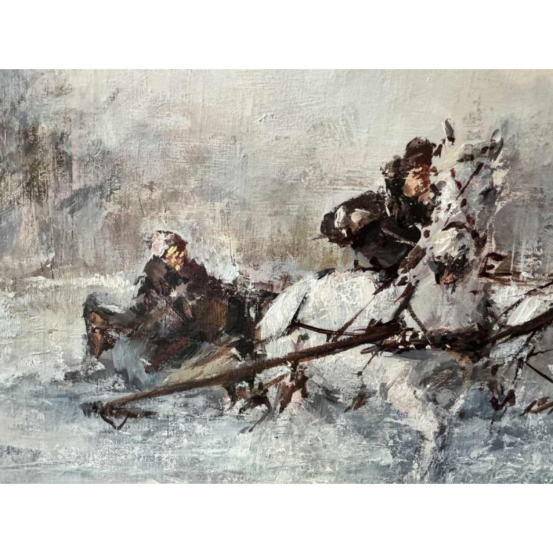 « Troïka » artiste à identifier, peinture huile sur toile datée 2002