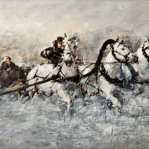 « Troïka » artiste à identifier, peinture huile sur toile datée 2002