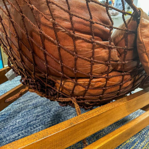 Jean Gillon 'Gran Captain' braided rope design armchair, brown leather & wood, 21th c