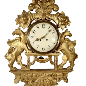 Large giltwood wall clock with winged griffins, Sweden, 19th century