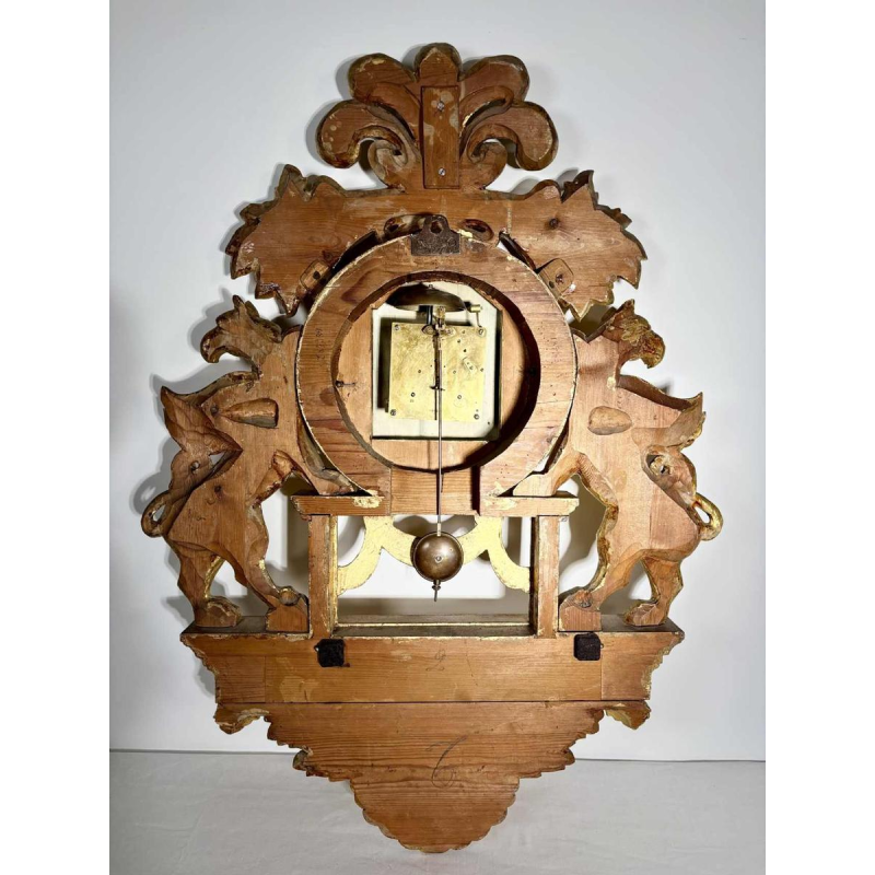 Large giltwood wall clock with winged griffins, Sweden, 19th century
