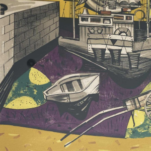 Gustave Camus 'Vue de port, bateaux de pêche' lithogravure couleur numérotée 9/125