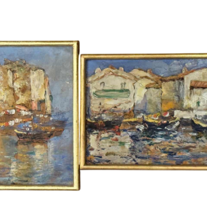 " Martigues La Venise Provençale ", paire d'huiles Leoni à Marseille vers 1920