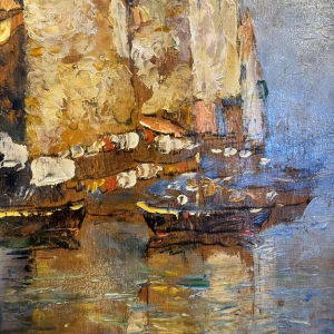 " Martigues La Venise Provençale" set of 2 paintings Leoni at Marseille 1920