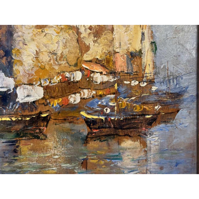 " Martigues La Venise Provençale ", paire d'huiles Leoni à Marseille vers 1920