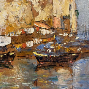 " Martigues La Venise Provençale" set of 2 paintings Leoni at Marseille 1920