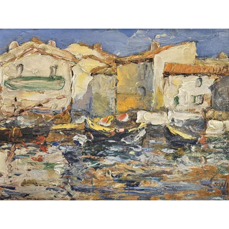 " Martigues La Venise Provençale ", paire d'huiles Leoni à Marseille vers 1920