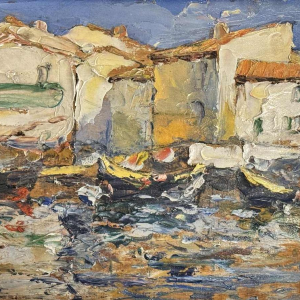 " Martigues La Venise Provençale" set of 2 paintings Leoni at Marseille 1920