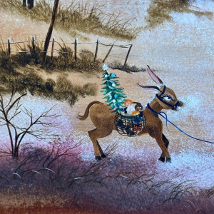 Danielle MOLINA 'De Kerstman en zijn ezel' naïef kunst schilderij, olieverf op paneel