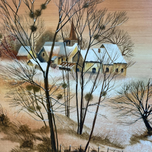 Danielle MOLINA 'Le père Noël et son âne' peinture art naïf, huile sur panneau