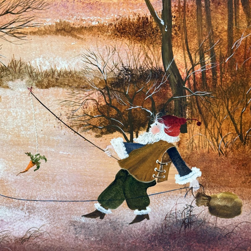 Danielle MOLINA 'Le père Noël et son âne' peinture art naïf, huile sur panneau