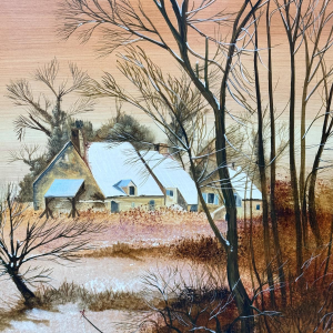 Danielle MOLINA 'Le père Noël et son âne' peinture art naïf, huile sur panneau