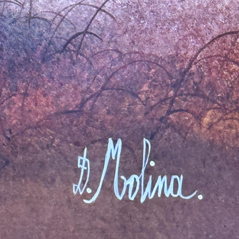 Danielle MOLINA 'De Kerstman en zijn ezel' naïef kunst schilderij, olieverf op paneel