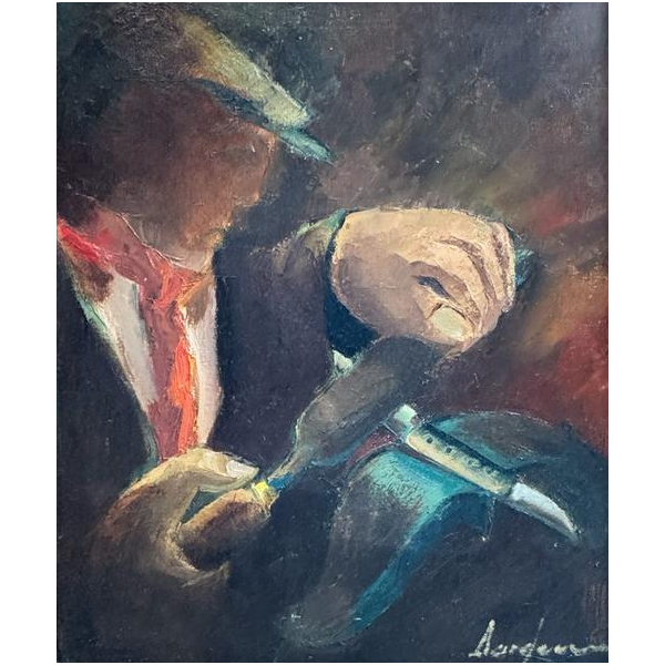 Milo DARDENNE ' Le rémouleur ' peinture huile sur toile, expressionnisme