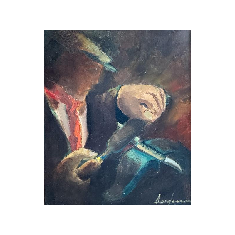 Milo DARDENNE ' Le rémouleur ' peinture huile sur toile, expressionnisme