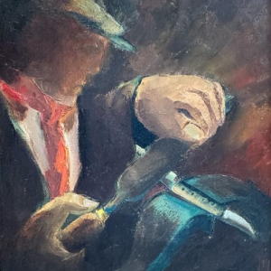 Milo DARDENNE 'The Grinder' oil painting on canvas, expressionism