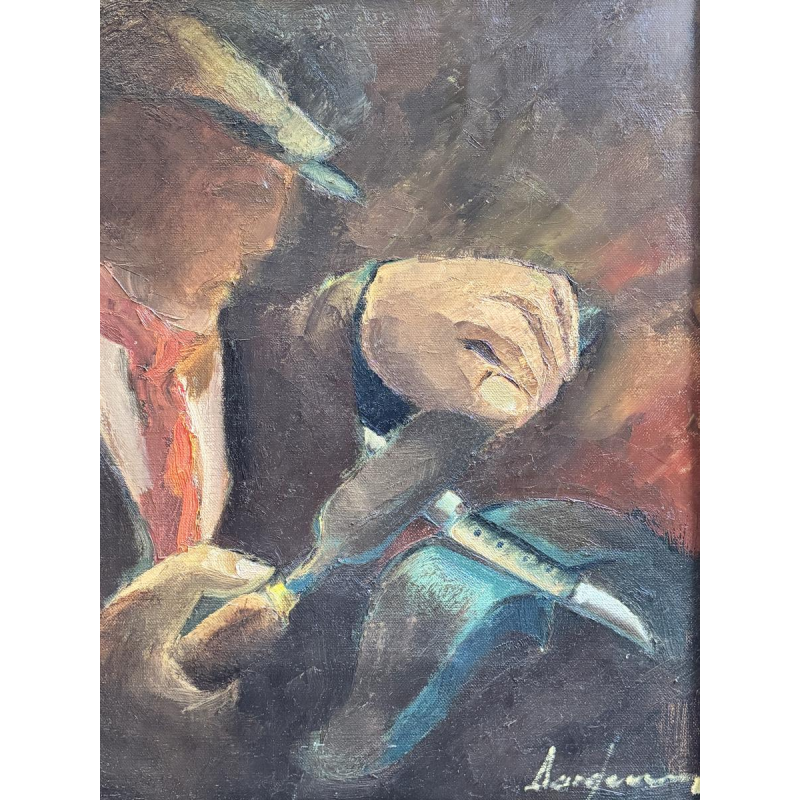 Milo DARDENNE 'The Grinder' oil painting on canvas, expressionism