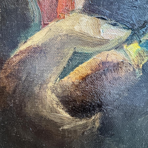 Milo DARDENNE ' Le rémouleur ' peinture huile sur toile, expressionnisme